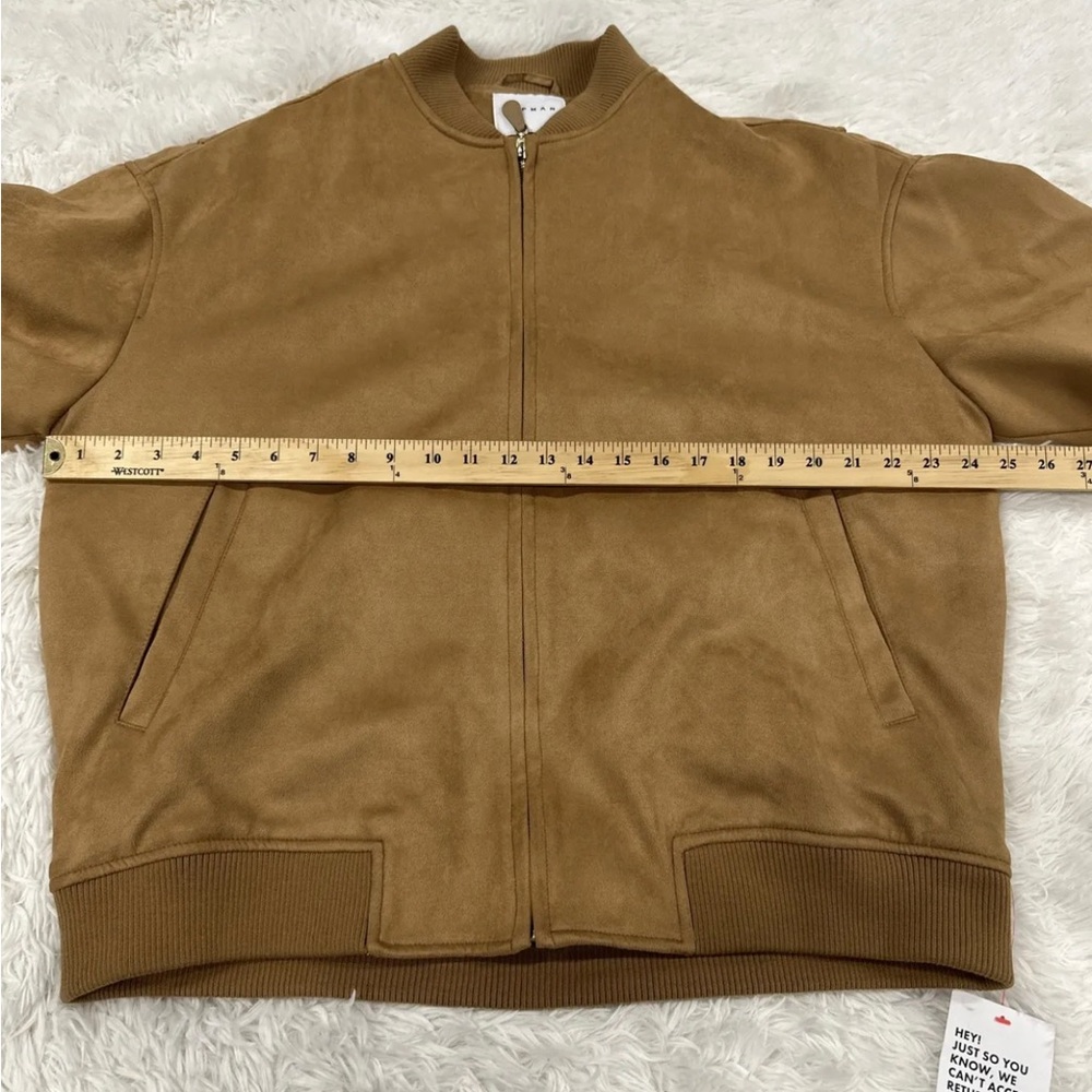 Topman Men’s Large Faux Suede Bomber Jacket - Tan - Picture 2 of 8